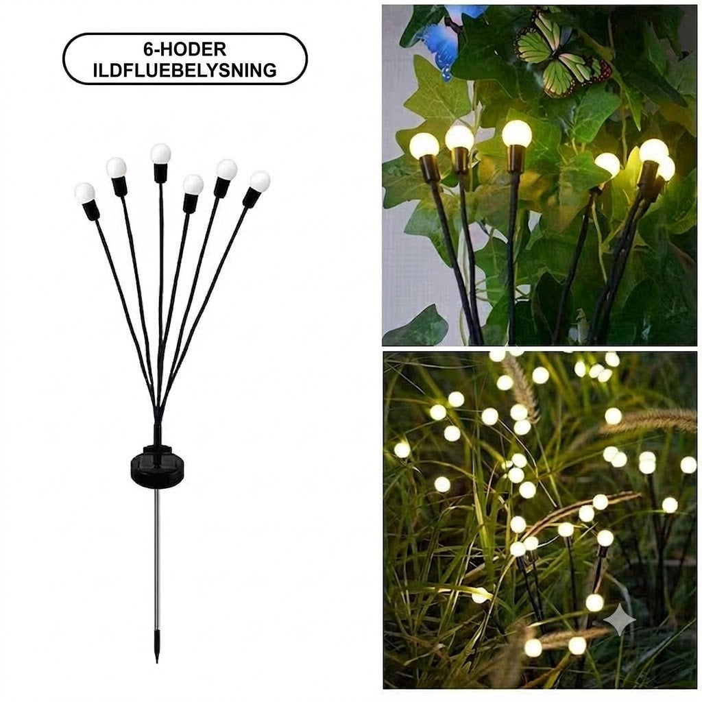Solcelledrevet ildflue-hagebelysning