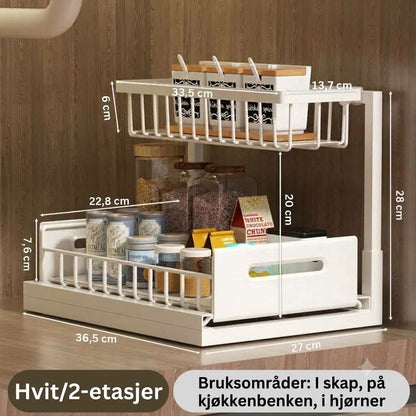 2-lags uttrekkbar oppbevaringshylle til underskap