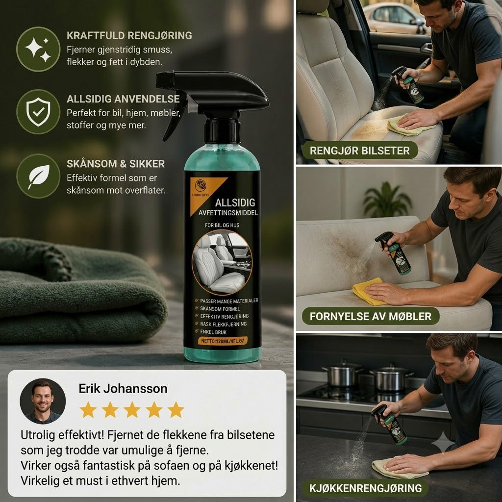 Multifunksjonell bilrengjøringsspray – Kraftig flekkfjerner, den ultimate løsningen for å fjerne gjenstridige flekker.