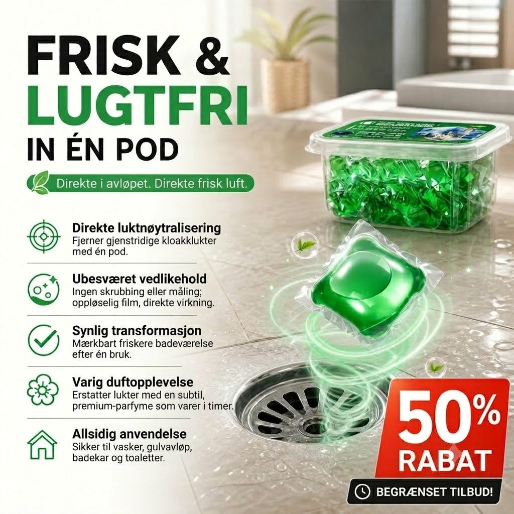 Tabletter for avløpsåpning og luktfjerning