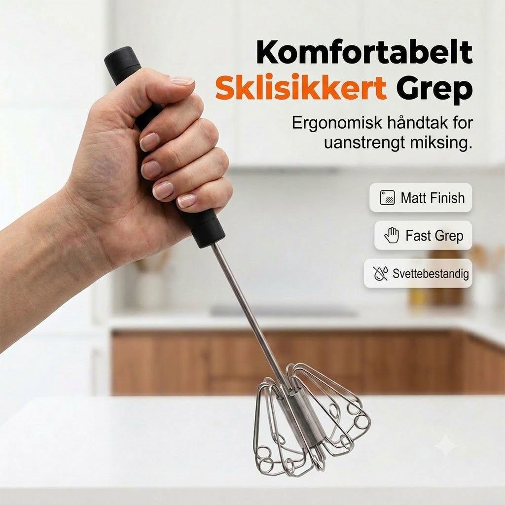 En god hjelper på kjøkkenet: Visp i rustfritt stål med sklisikkert håndtak
