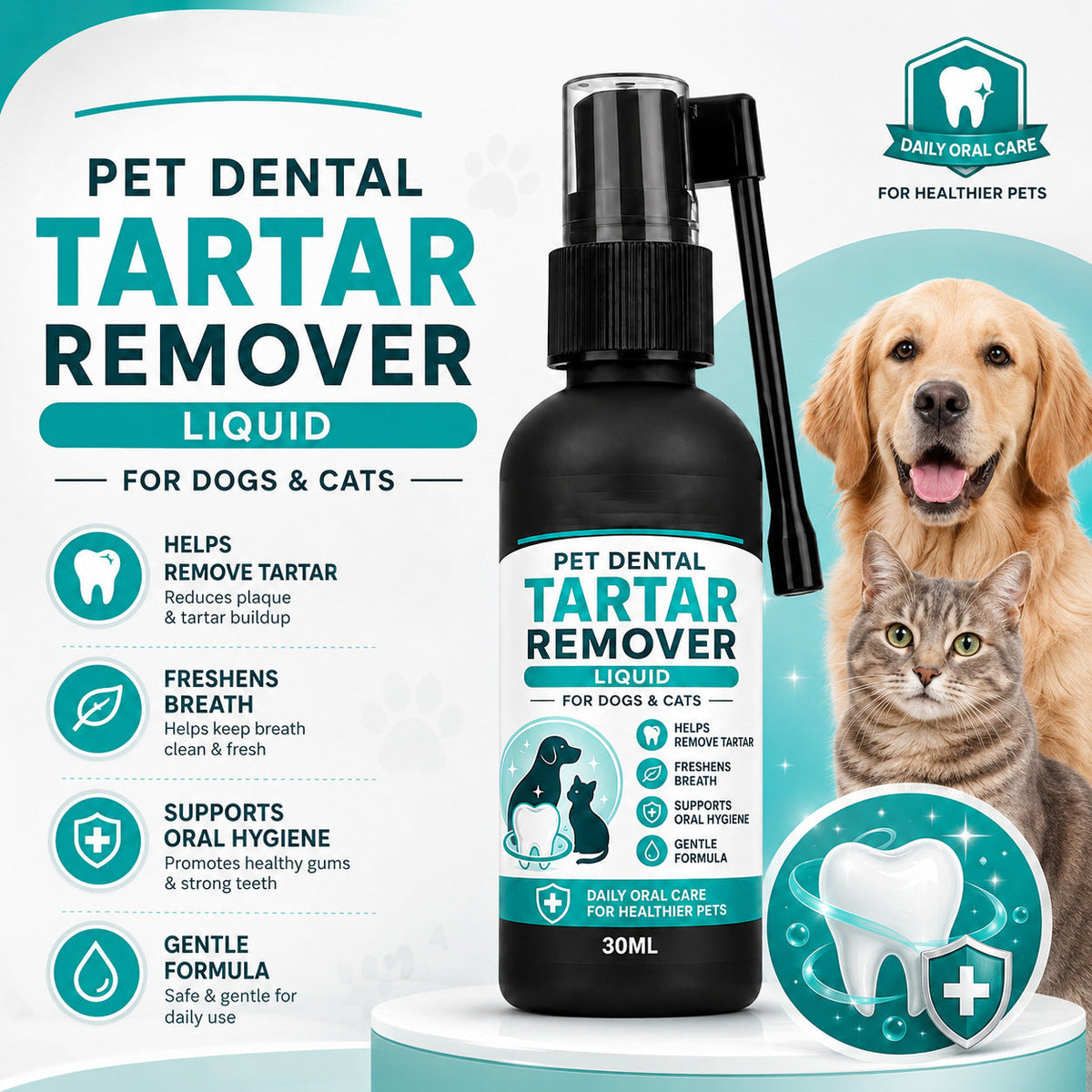 Skånsom tannpleiespray for kjæledyr