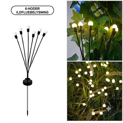 Solcelledrevet ildflue-hagebelysning