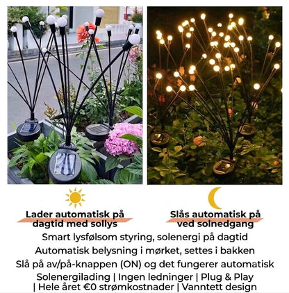 Solcelledrevet ildflue-hagebelysning