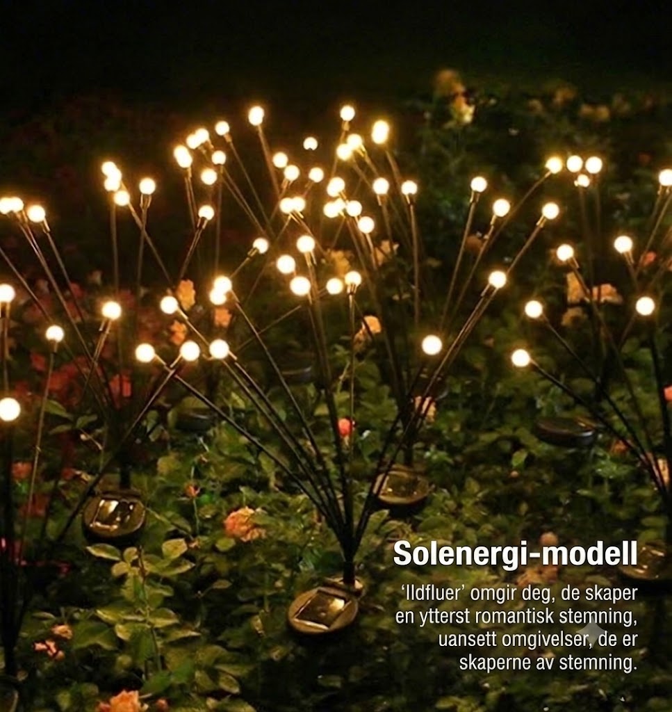 Solcelledrevet ildflue-hagebelysning