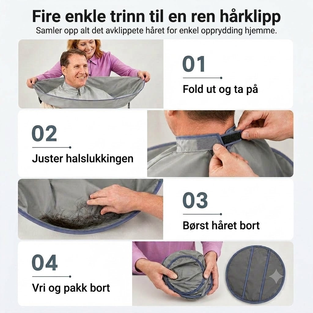 Vanntett klippekappe med oppsamler – Sammenleggbar paraply-klippekappe for hjemmeklipping