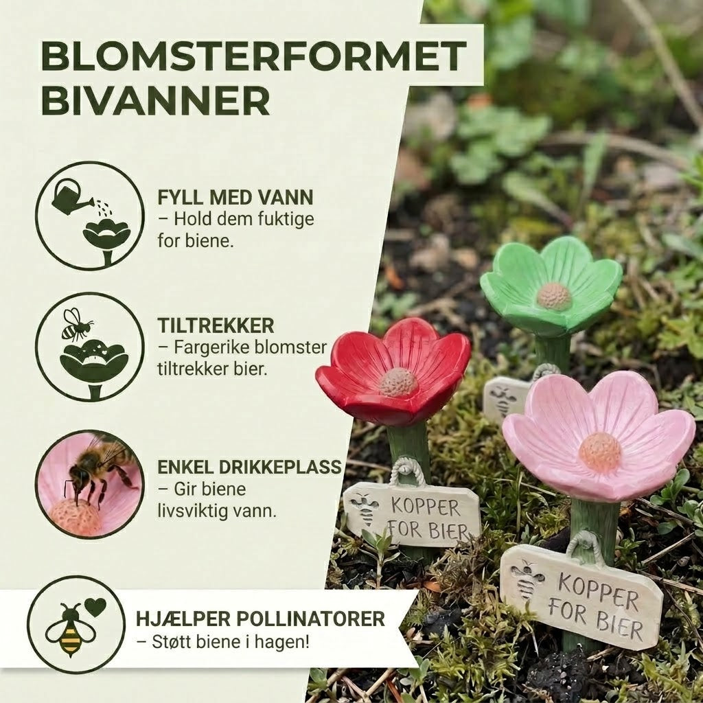 Blomsterformet vannstasjon for bier – fargerik drikkestasjon i hagen