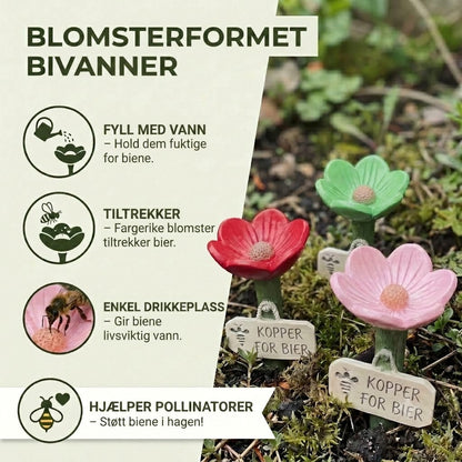 Blomsterformet vannstasjon for bier – fargerik drikkestasjon i hagen
