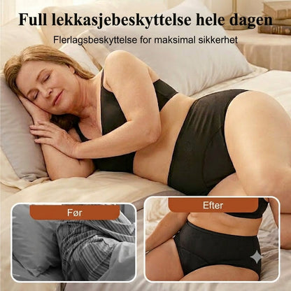Lekkasjesikker menstruse med høyt liv, dobbel beskyttelse foran og bak – forhindrer effektivt sidelekkasje