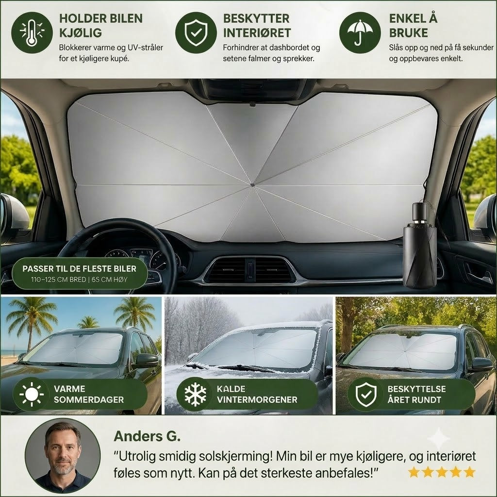Sammenleggbar solskjerm til frontruten – Effektiv UV-beskyttelse, gir skygge til bilen din 🚗☂️
