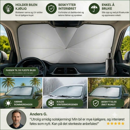 Sammenleggbar solskjerm til frontruten – Effektiv UV-beskyttelse, gir skygge til bilen din 🚗☂️
