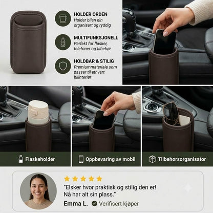 Universell koppholder og multifunksjonell oppbevaringsholder til bil – Plass til drikkeflaske og tilbehør