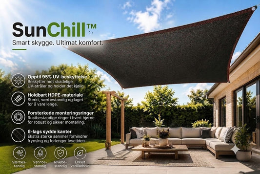 SunChill™ | Førsteklasses skyggeduk av høydensitetspolyetylen, gir kjølig skygge og UV-beskyttelse.