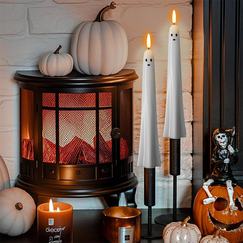 🎃👻 Fjernstyrte LED-spøkelseslys med 3D-flammeveke 🕯️💡  1 sett (2 stk.)
