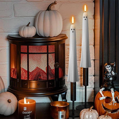 🎃👻 Fjernstyrte LED-spøkelseslys med 3D-flammeveke 🕯️💡  1 sett (2 stk.)
