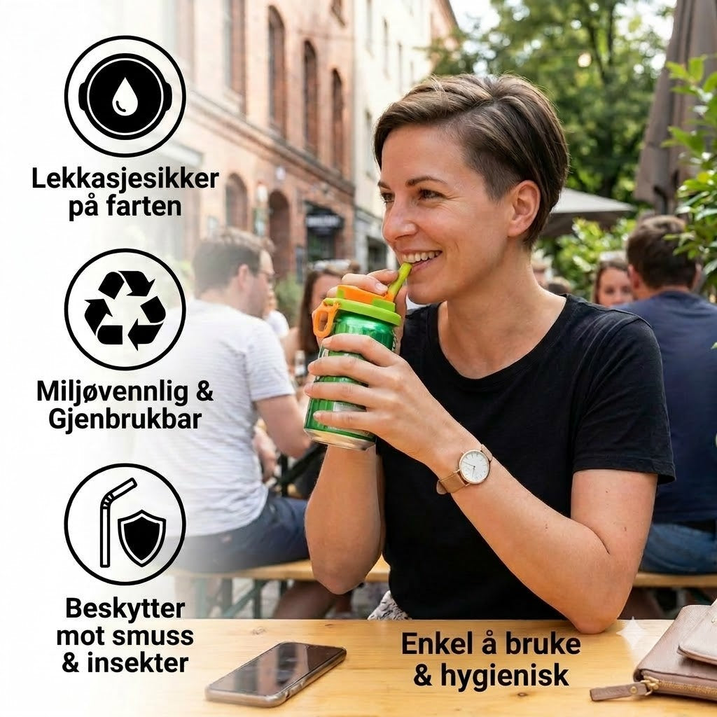 2-i-1 gjenbrukbar sugerørhette i silikon – Lekkasjesikkert, bærbart drikkelokk (2-pakning)