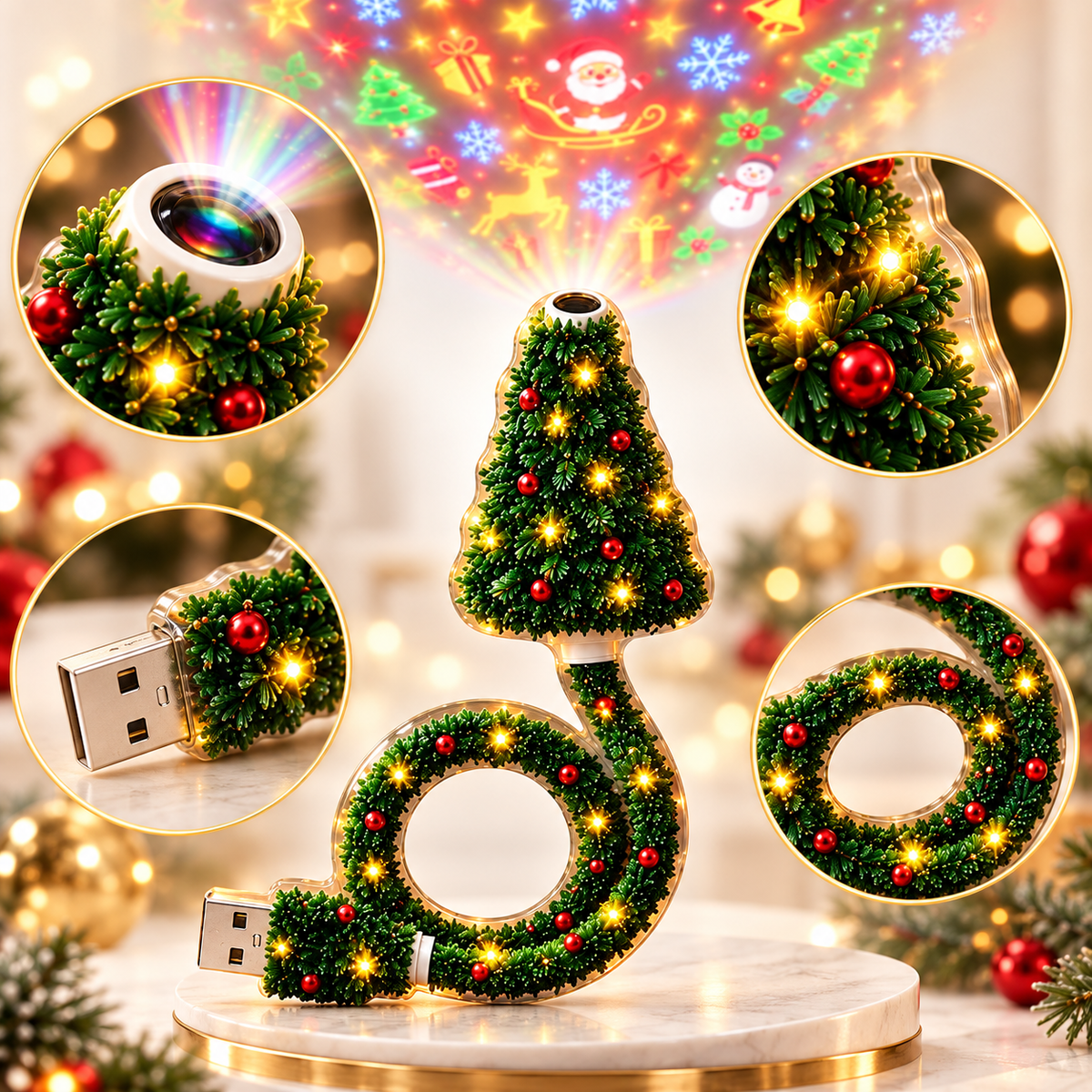 HD USB Juleprojektor – Skap en magisk julestemning på et øyeblikk