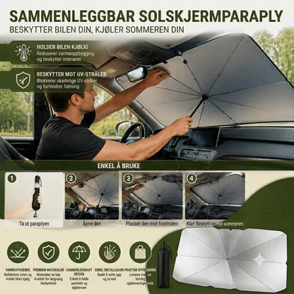 Sammenleggbar solskjerm til frontruten – Effektiv UV-beskyttelse, gir skygge til bilen din 🚗☂️