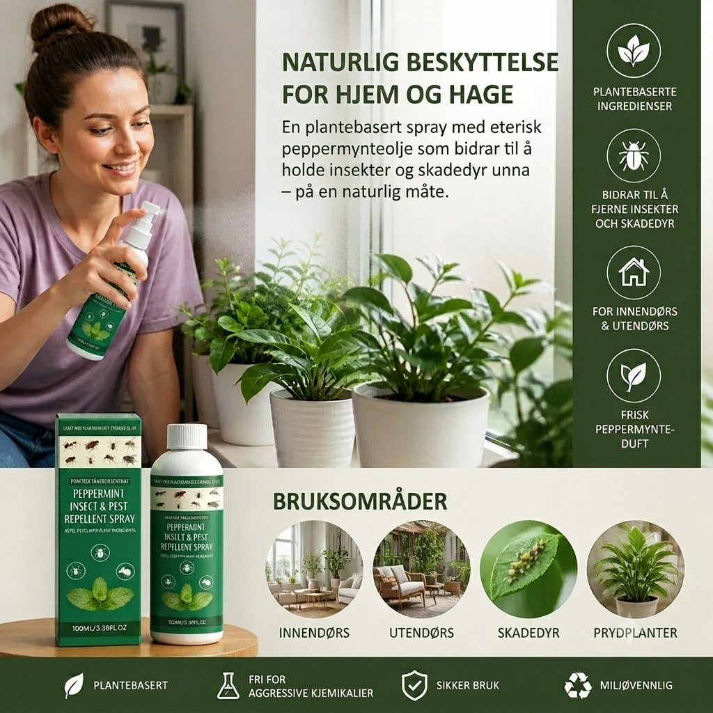 MOONSPRY Peppermynte Insektspray – Kan brukes både innendørs og utendørs, et insektsmiddel som egner seg for soverom og hager.