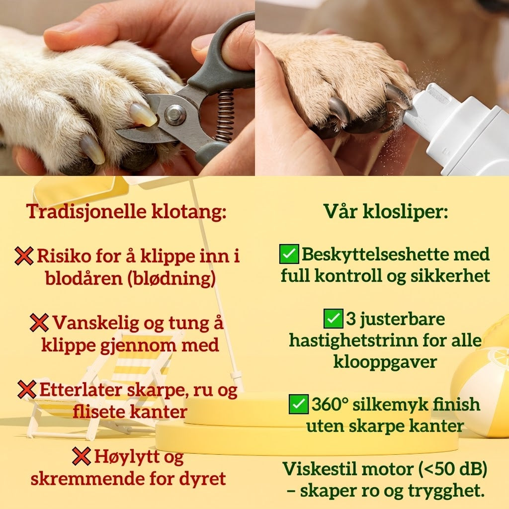 Elektrisk klosliper for kjæledyr med LED-strømindikator