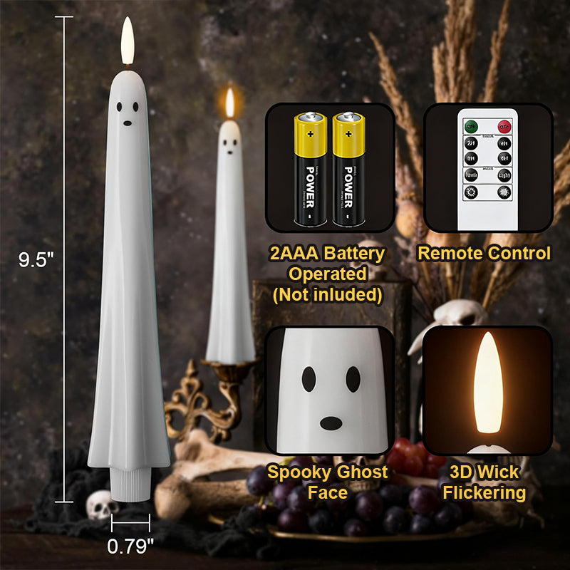 🎃👻 Fjernstyrte LED-spøkelseslys med 3D-flammeveke 🕯️💡  1 sett (2 stk.)
