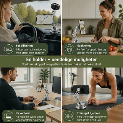 Mobilholder til bil i helmetall med supersterke magneter og sugekopp
