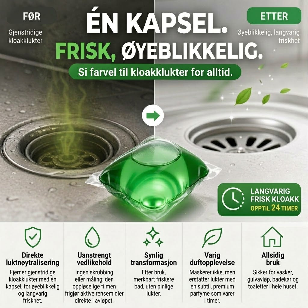 Tabletter for avløpsåpning og luktfjerning