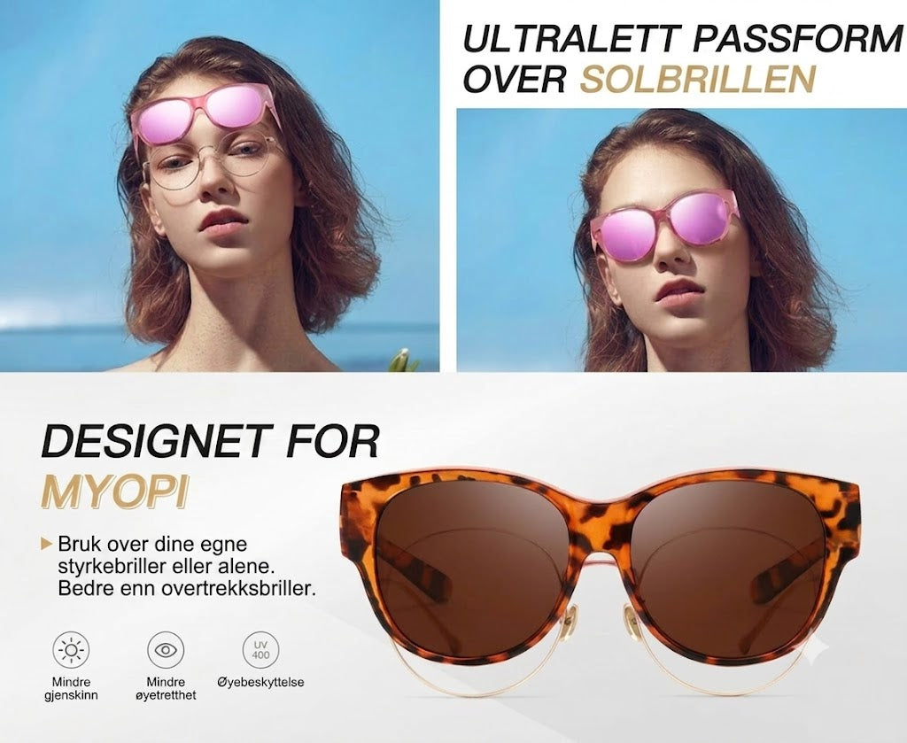 🕶 Nye oversize cateye-solbriller – Polariserte glass & UV400-beskyttelse