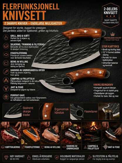🔪 Førsteklasses kjøttknivsett (2-deler) – Ekstremt skarpe, perfekt for BBQ, grilling og matlaging.