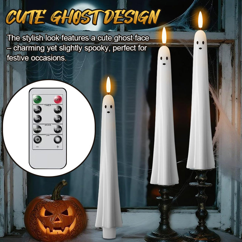 🎃👻 Fjernstyrte LED-spøkelseslys med 3D-flammeveke 🕯️💡  1 sett (2 stk.)