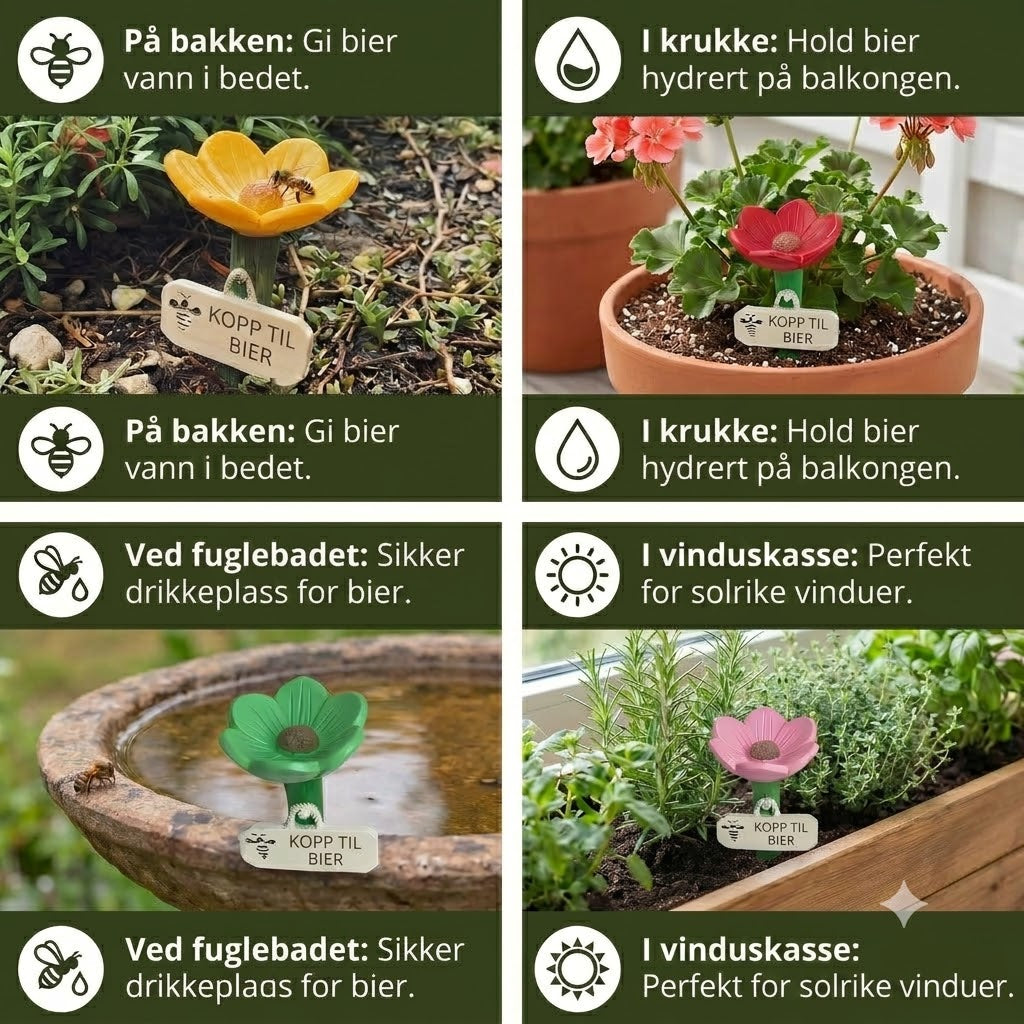 Blomsterformet vannstasjon for bier – fargerik drikkestasjon i hagen
