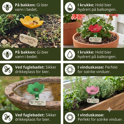 Blomsterformet vannstasjon for bier – fargerik drikkestasjon i hagen