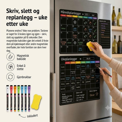 Magnetisk familieplanlegger – Måneds-, uke- og dagsplan