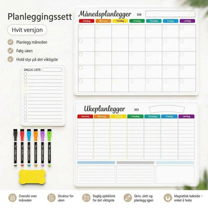 Magnetisk familieplanlegger – Måneds-, uke- og dagsplan