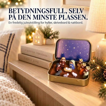 Bærbar mini julekrybbe i metallboks – Håndlaget krybbespill i lommeformat