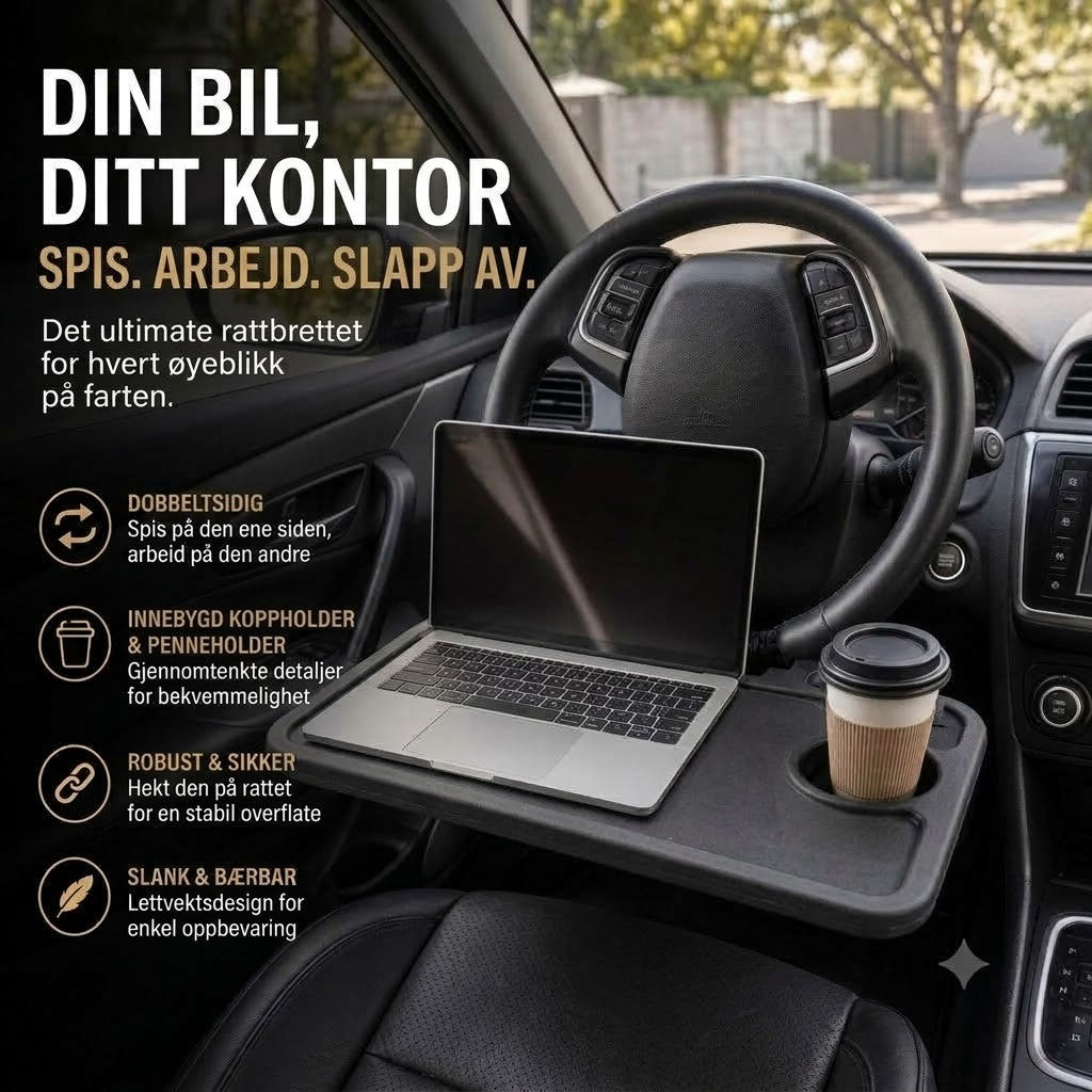Dobbeltsidig rattbord til bil – laptop-brett