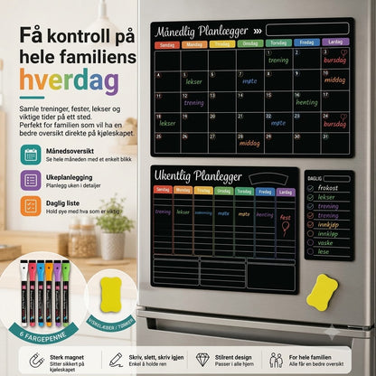 Magnetisk familieplanlegger – Måneds-, uke- og dagsplan