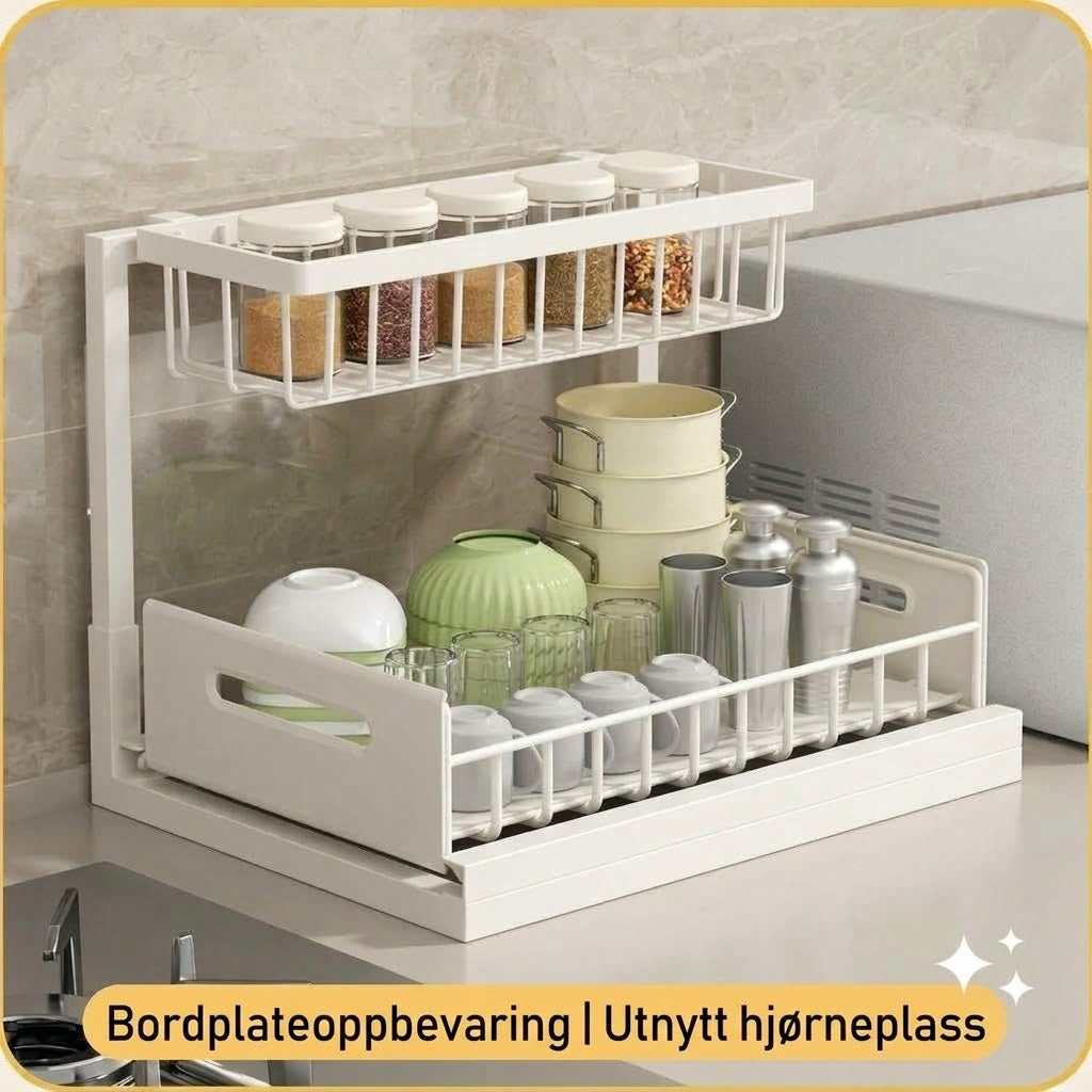 2-lags uttrekkbar oppbevaringshylle til underskap
