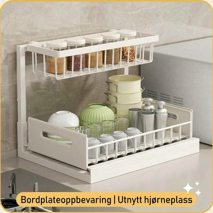 2-lags uttrekkbar oppbevaringshylle til underskap
