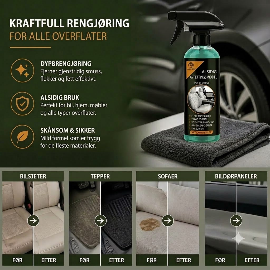 Multifunksjonell bilrengjøringsspray – Kraftig flekkfjerner, den ultimate løsningen for å fjerne gjenstridige flekker.