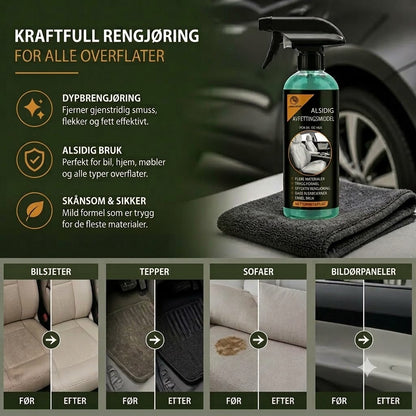 Multifunksjonell bilrengjøringsspray – Kraftig flekkfjerner, den ultimate løsningen for å fjerne gjenstridige flekker.