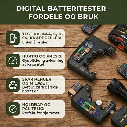 Digital batteritester med LCD-skjerm – kan måle kapasiteten til AA, AAA, C, D, 9V og knappebatterier 🔋