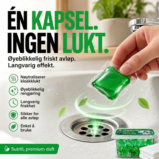 Tabletter for avløpsåpning og luktfjerning