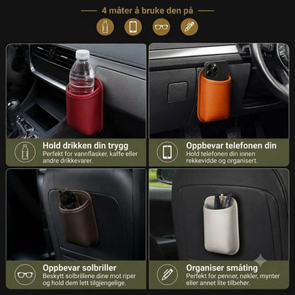 Universell koppholder og multifunksjonell oppbevaringsholder til bil – Plass til drikkeflaske og tilbehør