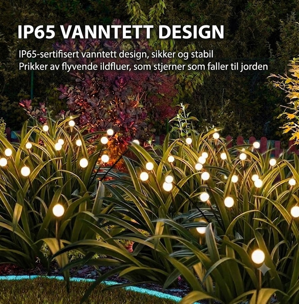 Solcelledrevet ildflue-hagebelysning