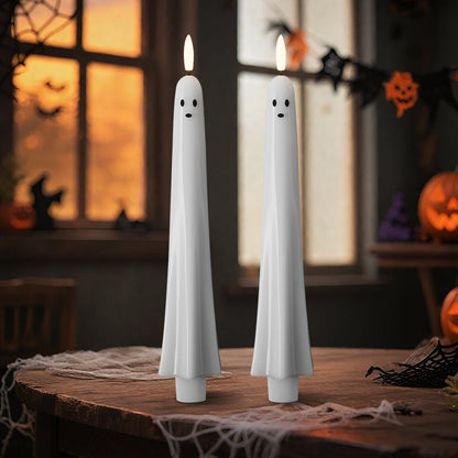 🎃👻 Fjernstyrte LED-spøkelseslys med 3D-flammeveke 🕯️💡  1 sett (2 stk.)
