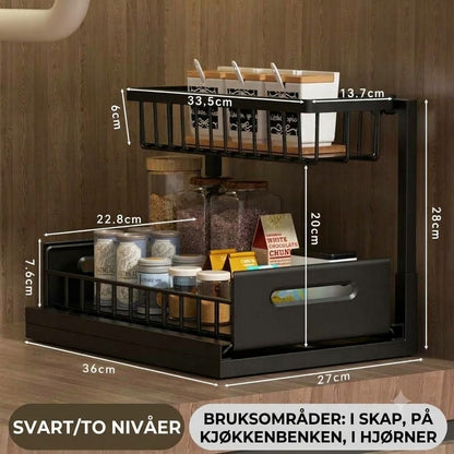 2-lags uttrekkbar oppbevaringshylle til underskap