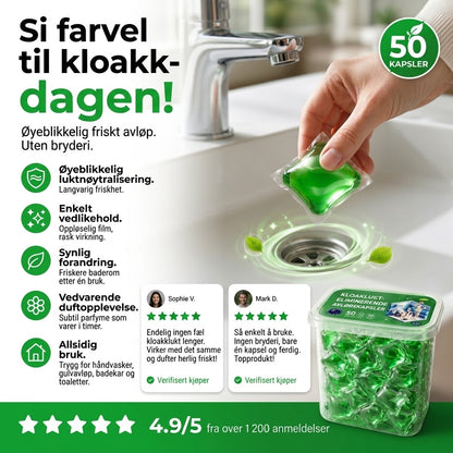 Tabletter for avløpsåpning og luktfjerning