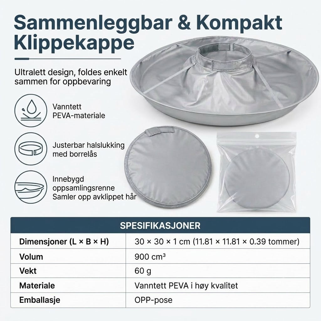 Vanntett klippekappe med oppsamler – Sammenleggbar paraply-klippekappe for hjemmeklipping