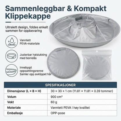 Vanntett klippekappe med oppsamler – Sammenleggbar paraply-klippekappe for hjemmeklipping